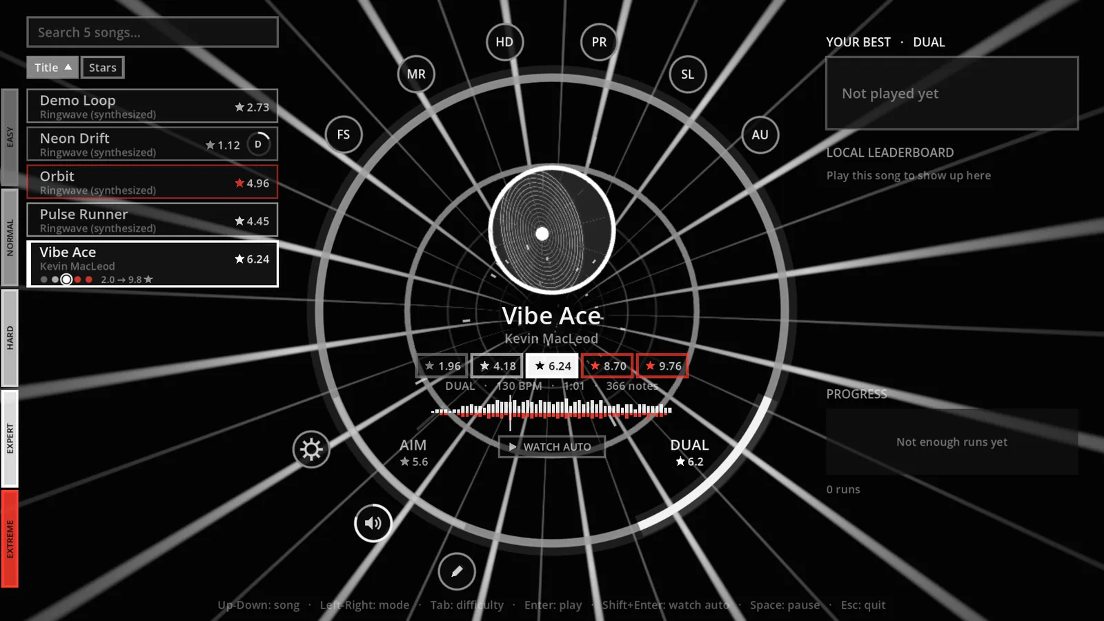 The song menu in the Graphic theme