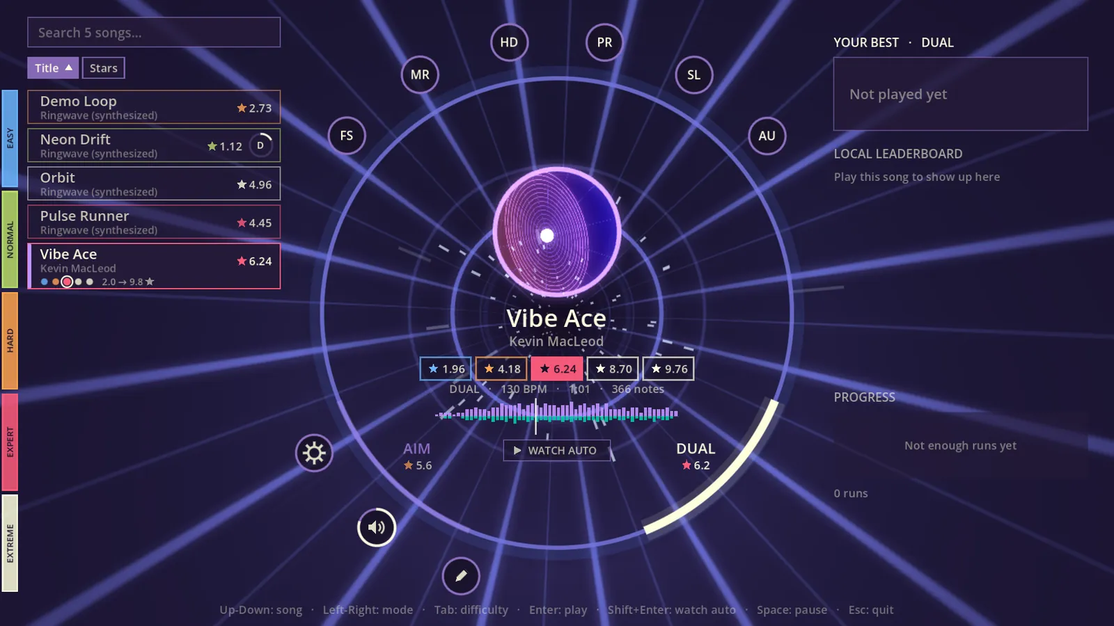 The song menu in the Neon theme