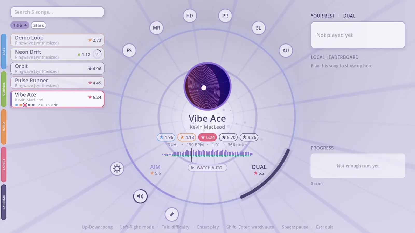 The song menu in the Pastel theme